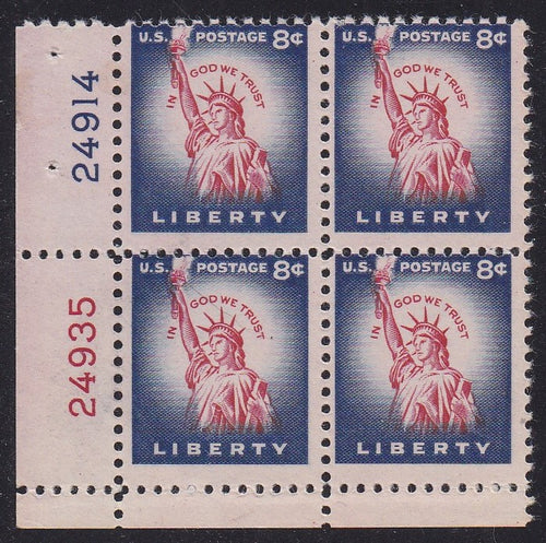 # 1041 (1954) Statue of Liberty, Flat Plate - PB, LL #24914/24935, MNH [2]