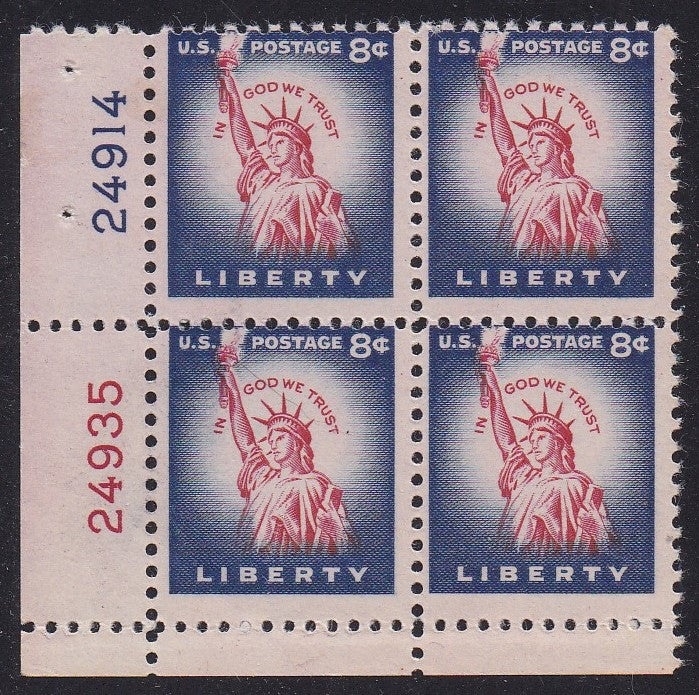 # 1041 (1954) Statue of Liberty, Flat Plate - PB, LL #24914/24935, MNH [2]