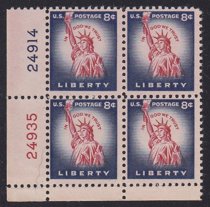 # 1041 (1954) Statue of Liberty, Flat Plate - PB, LL #24914/24935, MNH [5]