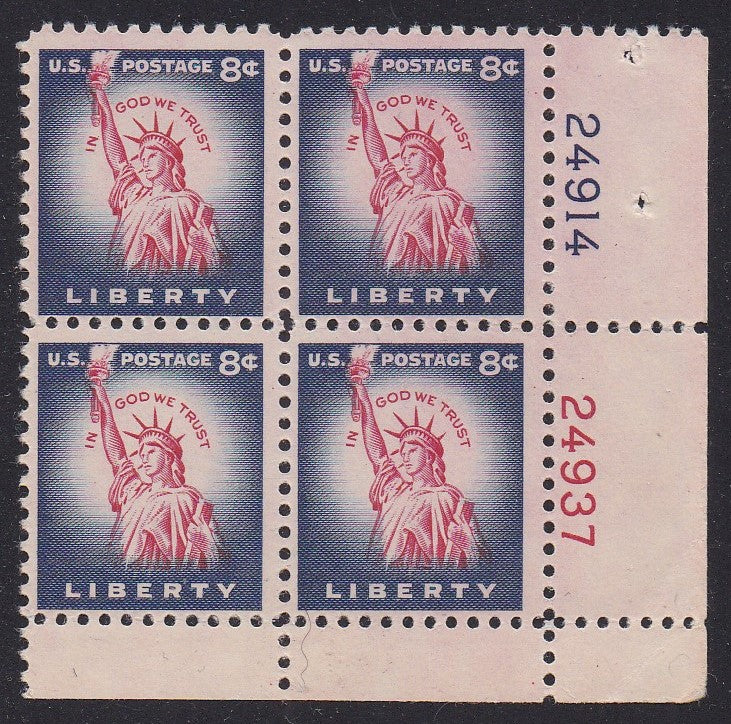 # 1041 (1954) Statue of Liberty, Flat Plate - PB, LR #24914/24937, MNH [2]