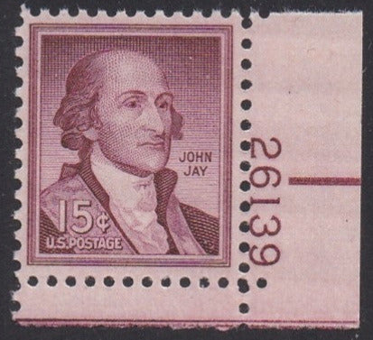 # 1046 (1958) John Jay, Dry - Plt sgl, LR #26139, MNH
