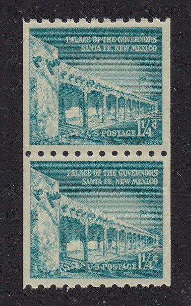 # 1054A (1960) Palace of the Governors, Dry, Sm Holes - Coil pr, XF MNH