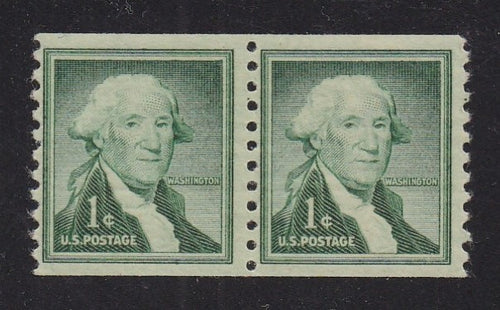 # 1054 (1954) Washington, Wet, Lg Holes - Coil pr, MNH