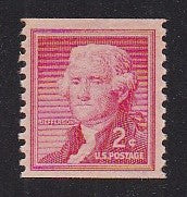# 1055a (1957) Jefferson, Dry Print, Lg Holes - Coil sgl, XF MNH