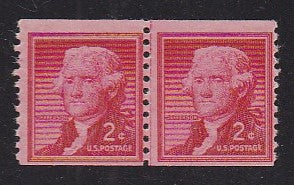 # 1055 (1954) Jefferson, Wet Print, Lg Holes - Coil LP, Fine MNH