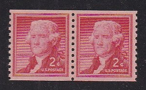 # 1055 (1954) Jefferson, Wet Print, Lg Holes - Coil pr, XF MNH