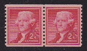 # 1055 (1954) Jefferson, Wet Print, Lg Holes - Coil pr, MNH