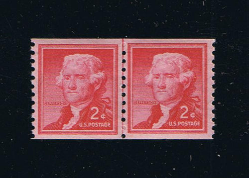 # 1055 (1954) Jefferson, Wet Print, Lg Holes - Coil LP, XF MNH