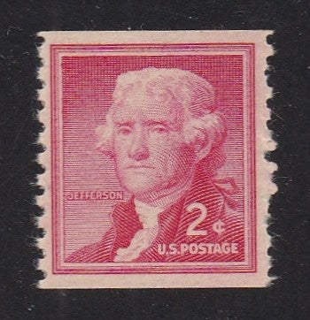 # 1055a (1961) Jefferson, Dry Print, Sm Holes - Coil sgl, MNH, ragged perfs