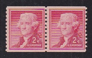 # 1055a (1957) Jefferson, Dry Print, Lg Holes - Coil pr, F MNH