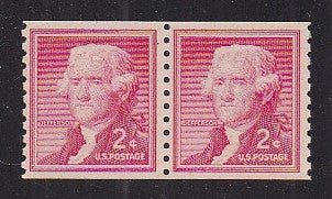 # 1055a (1961) Jefferson, Dry Print, Sm Holes - Coil pr, MNH