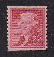 # 1055 (1954) Jefferson, Wet Print, Lg Holes - Coil sgl, XF MNH