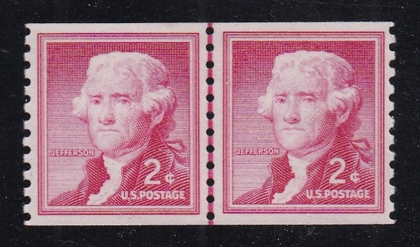 # 1055b (1968) Jefferson, Small Holes, SG, Tagged - Coil LP, XF MNH