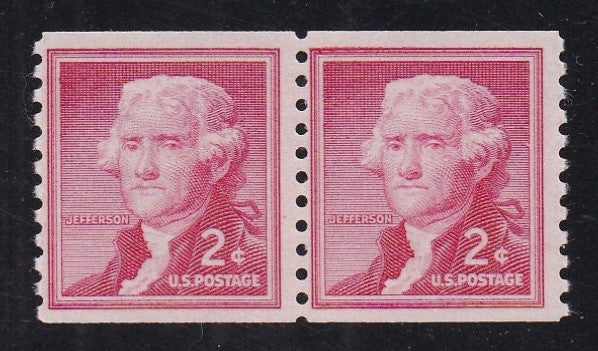 # 1055b (1968) Jefferson, Small Holes, SG, Tagged - Coil pr, Fine MNH