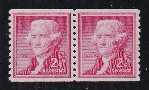 # 1055b (1968) Jefferson, Small Holes, SG, Tagged - Coil pr, XF MNH