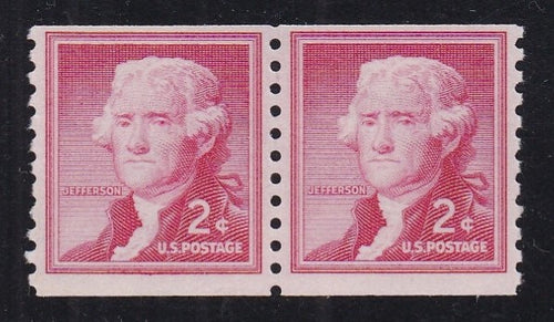 # 1055b (1968) Jefferson, Small Holes, SG, Tagged - Coil pr, MNH