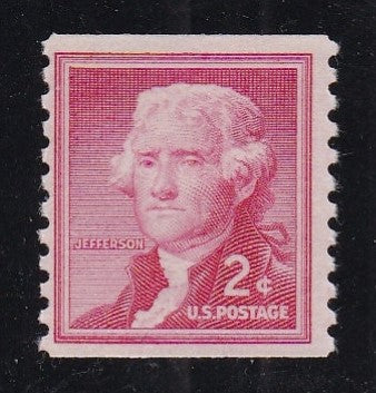# 1055b (1968) Jefferson, Small Holes, SG, Tagged - Coil sgl, Fine MNH