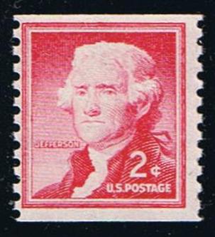 # 1055b (1968) Jefferson, Small Holes, Dull Gum, Tagged - Coil sgl, MNH