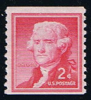 # 1055b (1968) Jefferson, Small Holes, SG, Tagged - Coil sgl, MNH