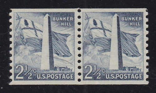 # 1056 (1959) Bunker Hill, Dry Print, Lg Holes - Coil pr, MNH