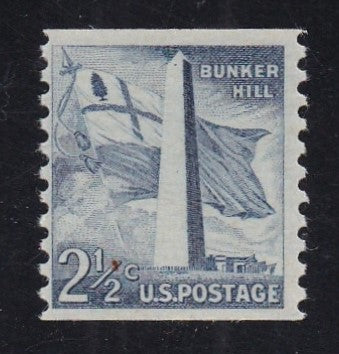 # 1056 (1959) Bunker Hill, Dry Print, Lg Holes - Coil sgl, Fine MNH