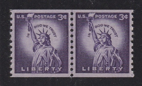 # 1057 (1954) Statue of Liberty, Wet Print, Lg Holes - Coil LP, XF MNH