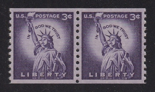 # 1057 (1954) Statue of Liberty, Wet Print, Lg Holes - Coil pr, XF MNH