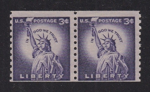 # 1057 (1954) Statue of Liberty, Wet Print, Sm Holes - Coil pr, MNH -- RARE