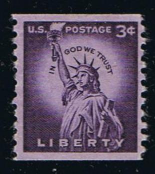 # 1057 (1954) Statue of Liberty, Wet Print, Lg Holes - Coil sgl MNH