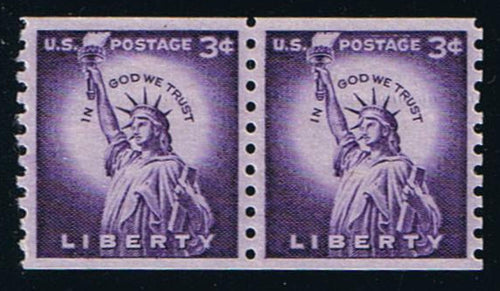# 1057a (1958) Statue of Liberty, Dry Print, Sm Holes - Coil pr, XF MNH