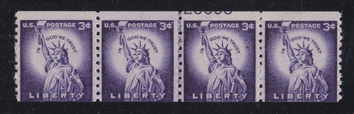 # 1057a (1956) Statue of Liberty, Dry Print, Lg Holes - Coil Line Strp/4, MNH