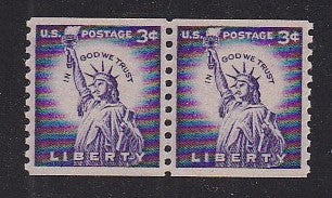 # 1057a (1956) Statue of Liberty, Dry Print, Lg Holes - Coil pr, XF MNH