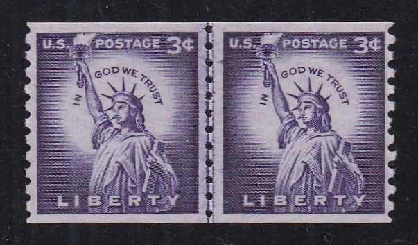 # 1057a (1958) Statue of Liberty, Dry Print, Sm Holes - Coil LP, MNH
