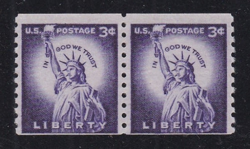 # 1057a (1958) Statue of Liberty, Dry Print, Sm Holes - Coil pr, Fine MNH