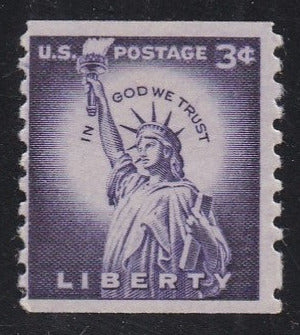 # 1057a (1958) Statue of Liberty, Dry Print, Sm Holes - Coil sgl, Fine MNH