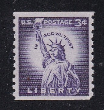 # 1057a (1958) Statue of Liberty, Dry Print, Sm Holes - Coil sgl, XF MNH
