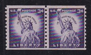 # 1057a (1956) Statue of Liberty, Dry Print, Lg Holes - Coil pr, Fine MNH