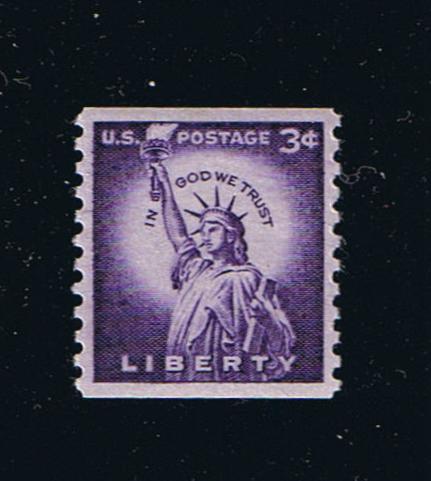 # 1057a (1956) Statue of Liberty, Dry Print, Lg Holes - Coil sgl, XF MNH