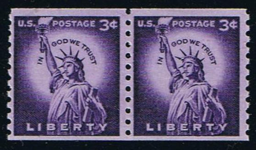 # 1057a (1958) Statue of Liberty, Dry Print, Sm Holes - Coil pr, MNH