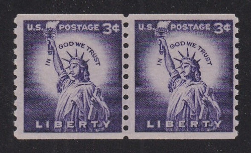 # 1057d (1967) Statue of Liberty, Dry Print, Sm Holes, Tag - Coil pr, MNH