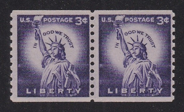 # 1057d (1967) Statue of Liberty, Dry Print, Sm Holes, Tag - Coil pr, MNH