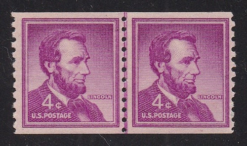 # 1058 (1958) Lincoln, Dry Print, Lg Holes - Coil LP, MNH