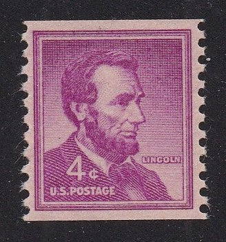 # 1058 (1958) Lincoln, Dry Print, Lg Holes - Coil sgl, XF MNH