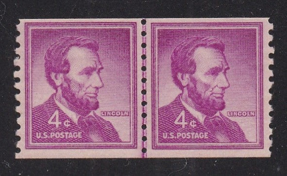 # 1058 (1958) Lincoln, Dry Print, Sm Holes - Coil LP, XF MNH
