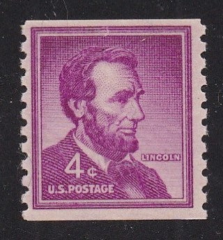 # 1058 (1958) Lincoln, Dry Print, Sm Holes - Coil sgl, MNH
