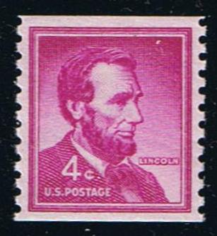 # 1058 (1958) Lincoln, Dry Print, Sm Holes - Coil sgl, XF MNH