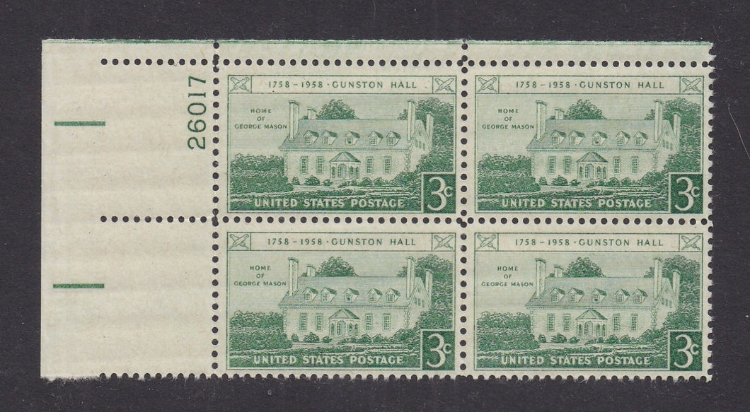 # 1108 (1958) Gunston Hall - PB, UL #26017, MNH