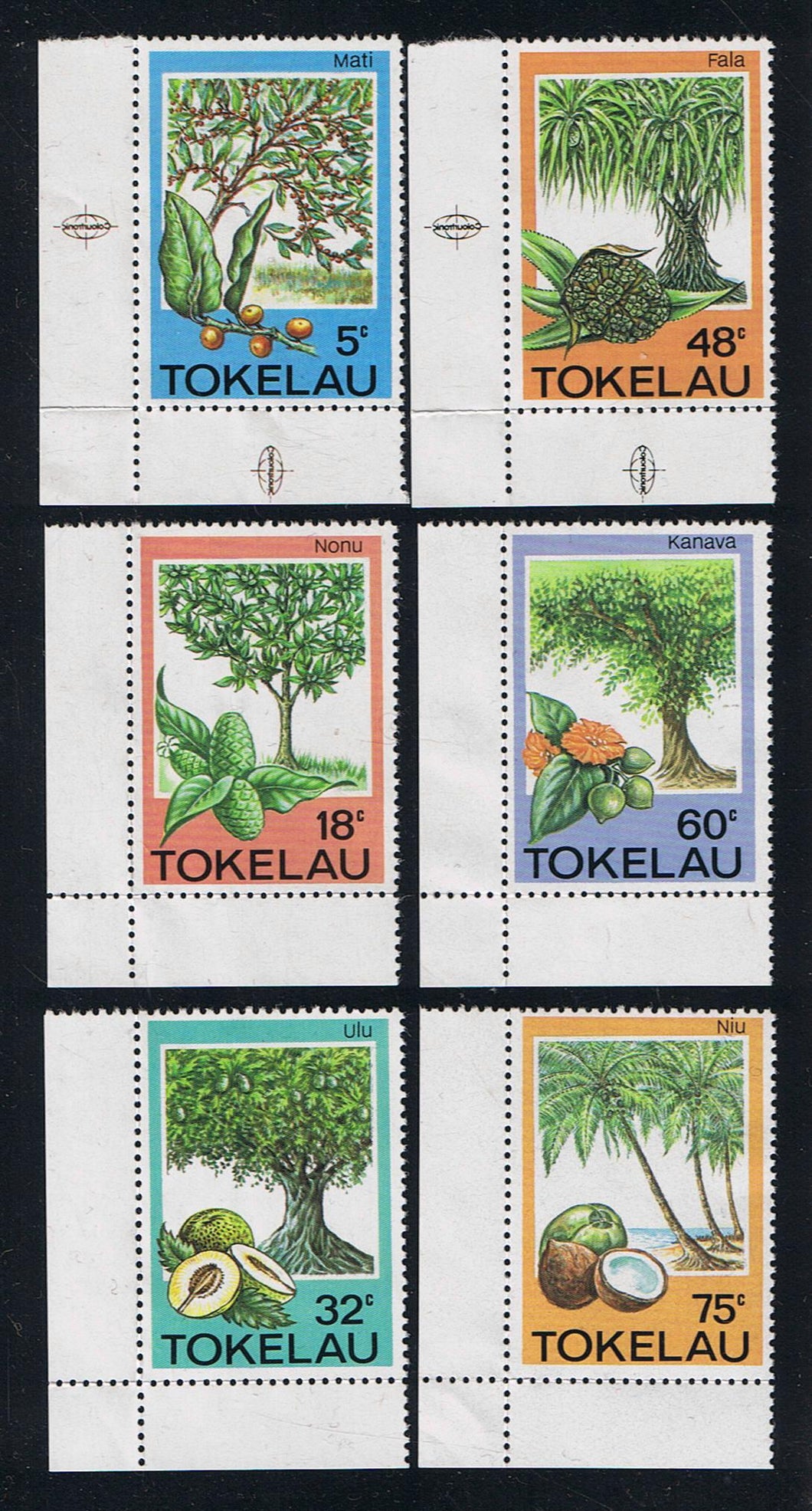 Tokelau # 114-119 (1985) Trees, Fruits & Herbs - Sgls, Set/6 MNH