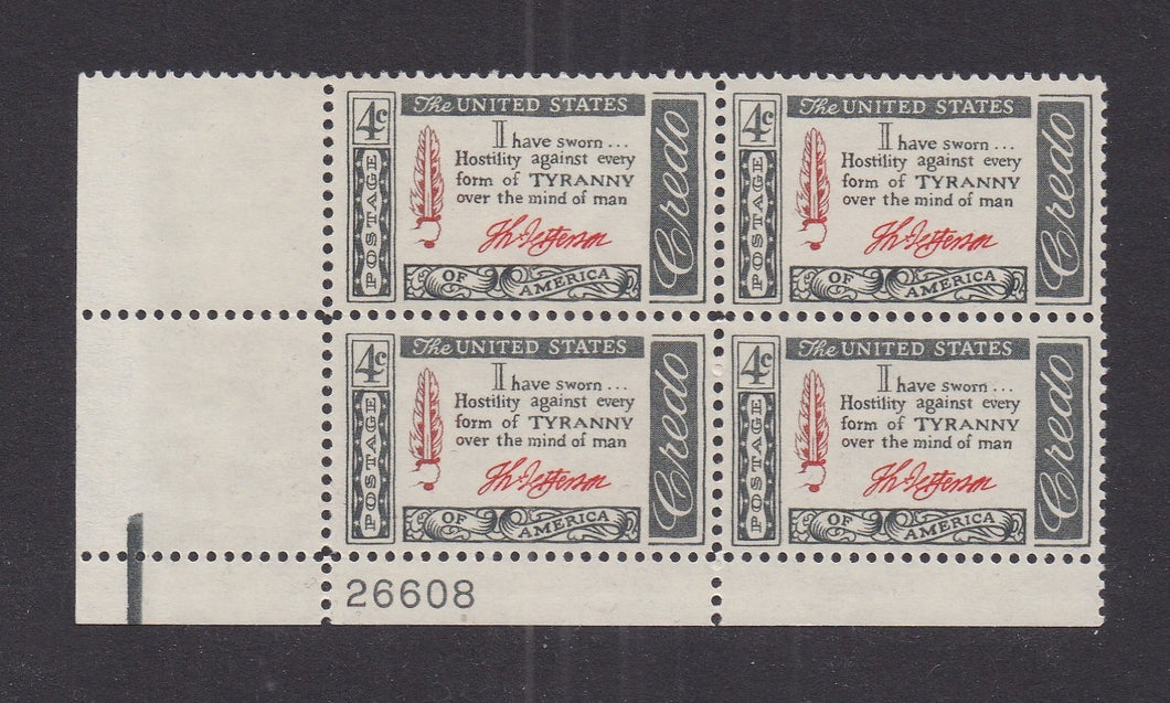 # 1141 (1960) Jefferson Quote - PB, LL #26608, MNH