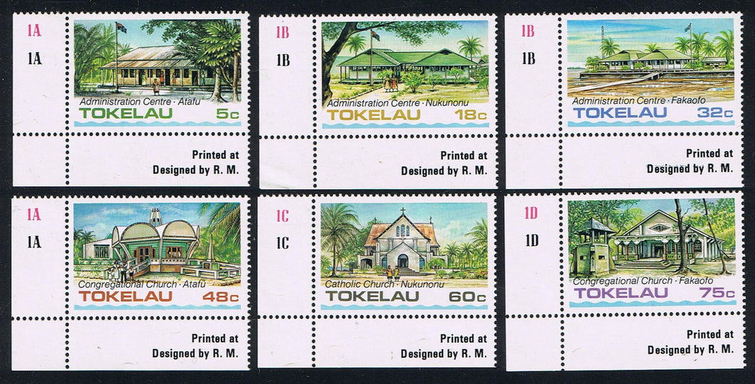 Tokelau # 120-125 (1985) Buildings & Churches - Sgls, Set/6 MNH